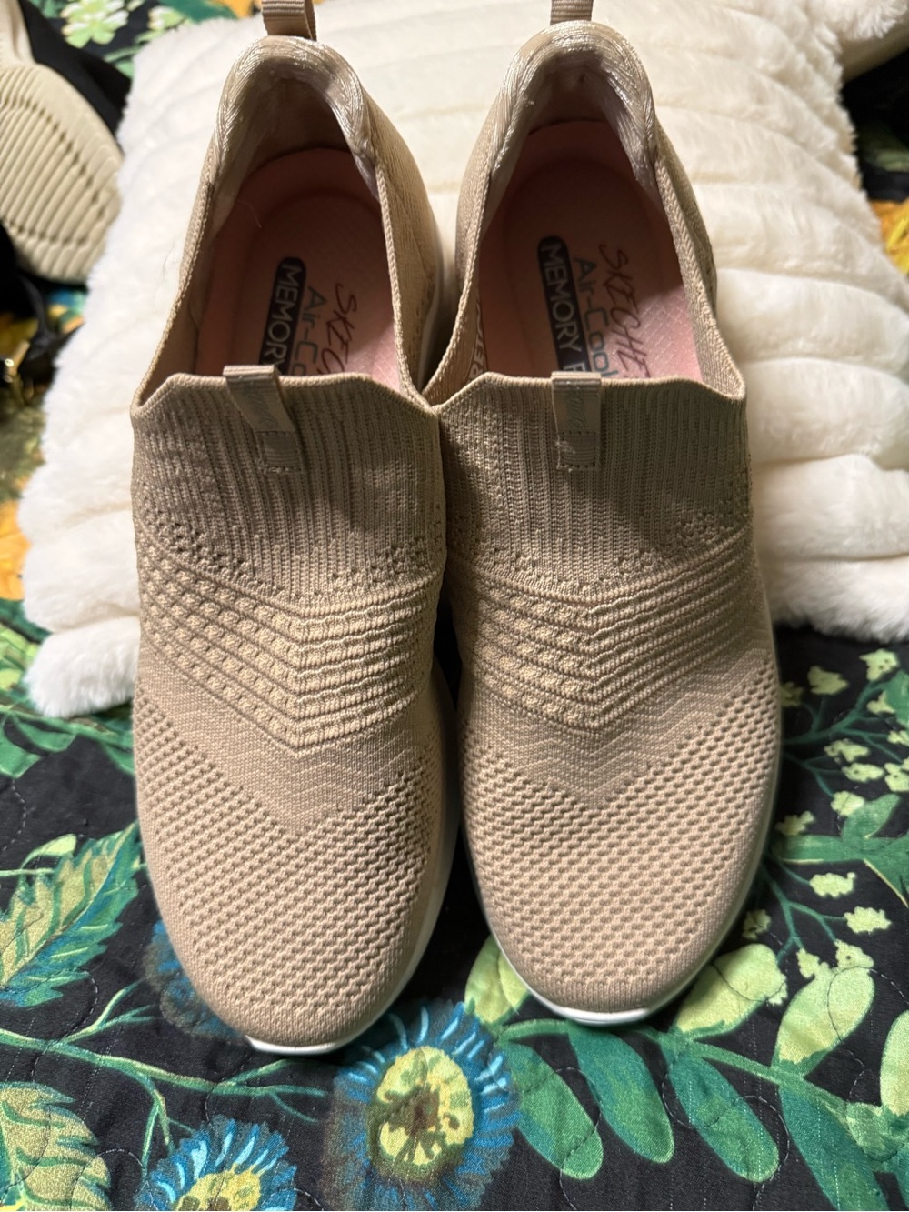 Skechers Taupe Knit Slip-On Sneakers